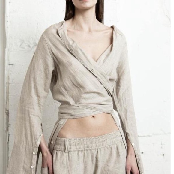 Nicholas K Women's Linen Wrap Shirt Dress Natural - Picture 3 of 12